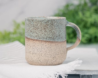 Coffee Mug, Tea Mug: Blue-Grey/White Speckle, 12 - 14 oz, Stoneware, Handmade