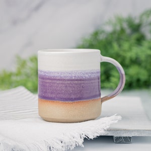 Coffee Mug, Tea Mug: White/Purple, 12 - 14 oz, Stoneware, Handmade