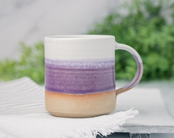 Coffee Mug, Tea Mug: White/Purple, 12 - 14 oz, Stoneware, Handmade