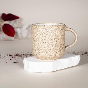 Small Ceramic Coffee Speckled White 8-10 oz Mug for Coffee Lover Gift Idea for Coffee Bar Ceramics Unique Stoneware for Barista
