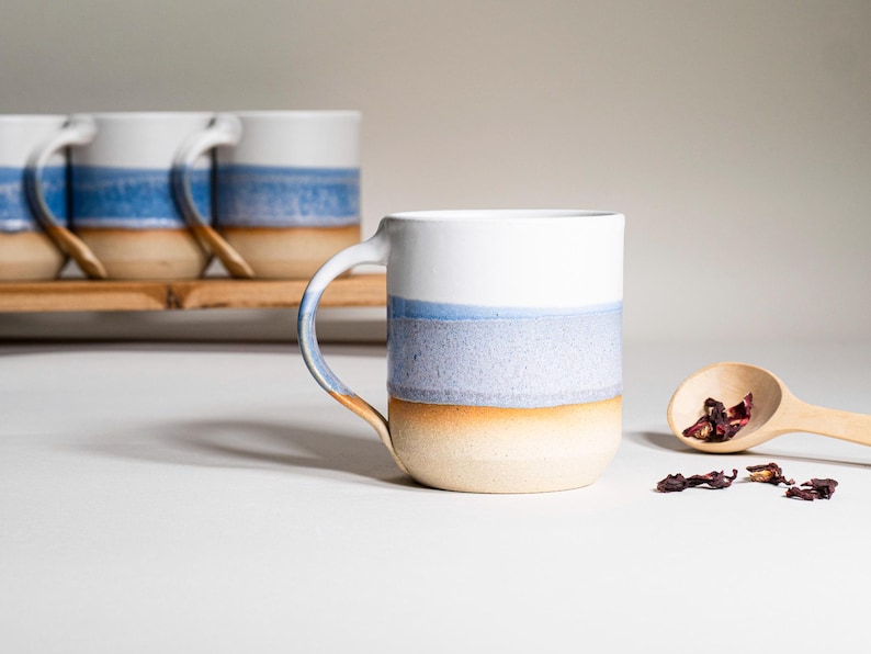 Handmade Ceramic Coffee Tea Office Mug Blue-Purple White 14 oz Earthy Rustic Modern Aesthetic Unique Pottery Contemporary Dinnerware image 14