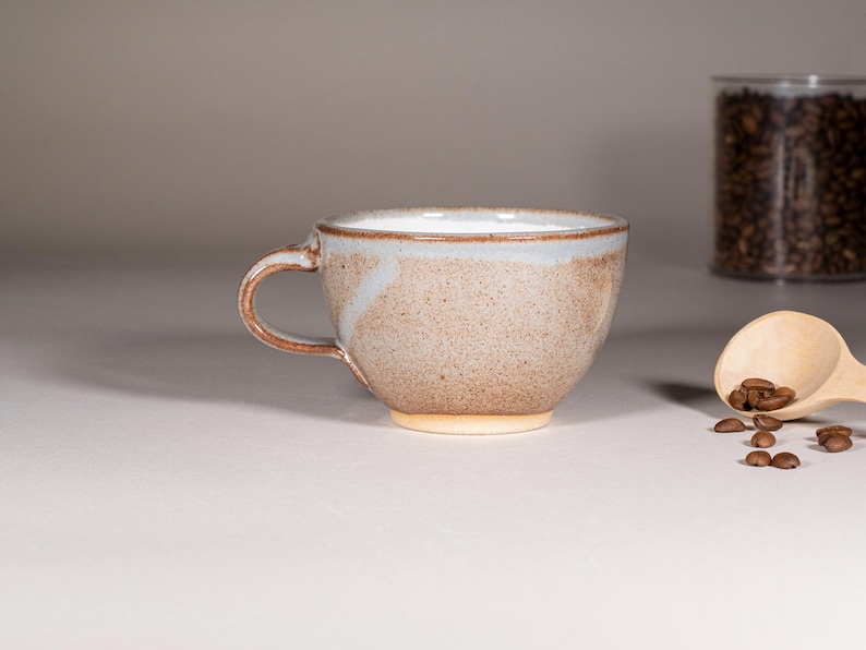 Cappuccino Cup, Latte Cup: Brown-Blue/White, approximately 10-12 oz, Stoneware afbeelding 2