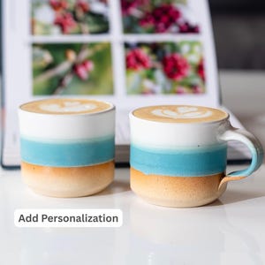Ceramic Espresso Cup Turquoise White 5.5 oz Cortado Cup for Coffee Drinker Gift Idea for Espresso Maker Unique Stoneware Decor for Baristas
