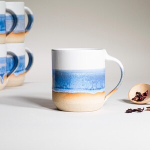 Handmade Ceramic Coffee Tea Office Mug Blue-Purple White 14 oz Earthy Rustic Modern Aesthetic Unique Pottery Contemporary Dinnerware image 7