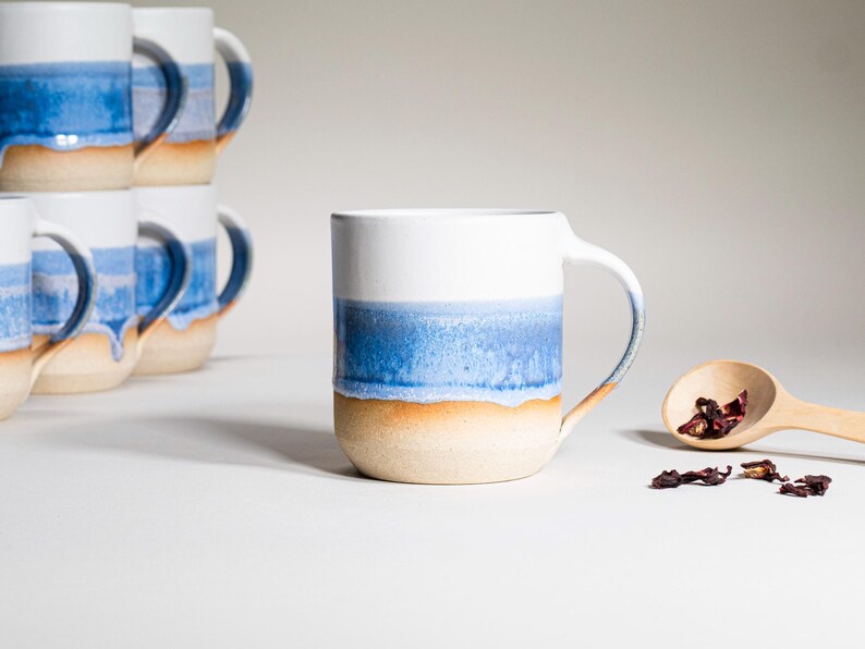 Handmade Ceramic Coffee Tea Office Mug Blue-Purple White 14 oz Earthy Rustic Modern Aesthetic Unique Pottery Contemporary Dinnerware image 7