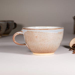 Cappuccino Cup, Latte Cup: Brown-Blue/White, approximately 10-12 oz, Stoneware afbeelding 3