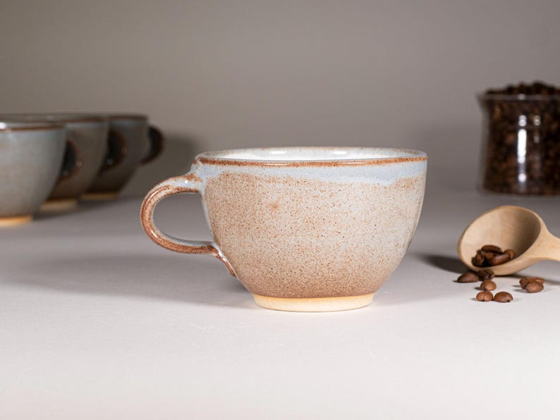 Cappuccino Cup, Latte Cup: Brown-Blue/White, approximately 10-12 oz, Stoneware afbeelding 3