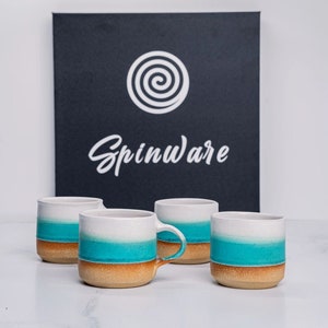 One Espresso/Cortado Cup with or without handle: Turquoise/White, 4 5.5 oz, Handmade, Stoneware image 8