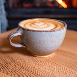Cappuccino Cup, Latte Cup: Brown-Blue/White, approximately 10-12 oz, Stoneware