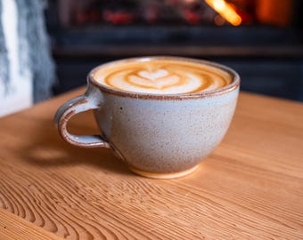 Cappuccino Cup, Latte Cup: Brown-Blue/White, approximately 10-12 oz, Stoneware