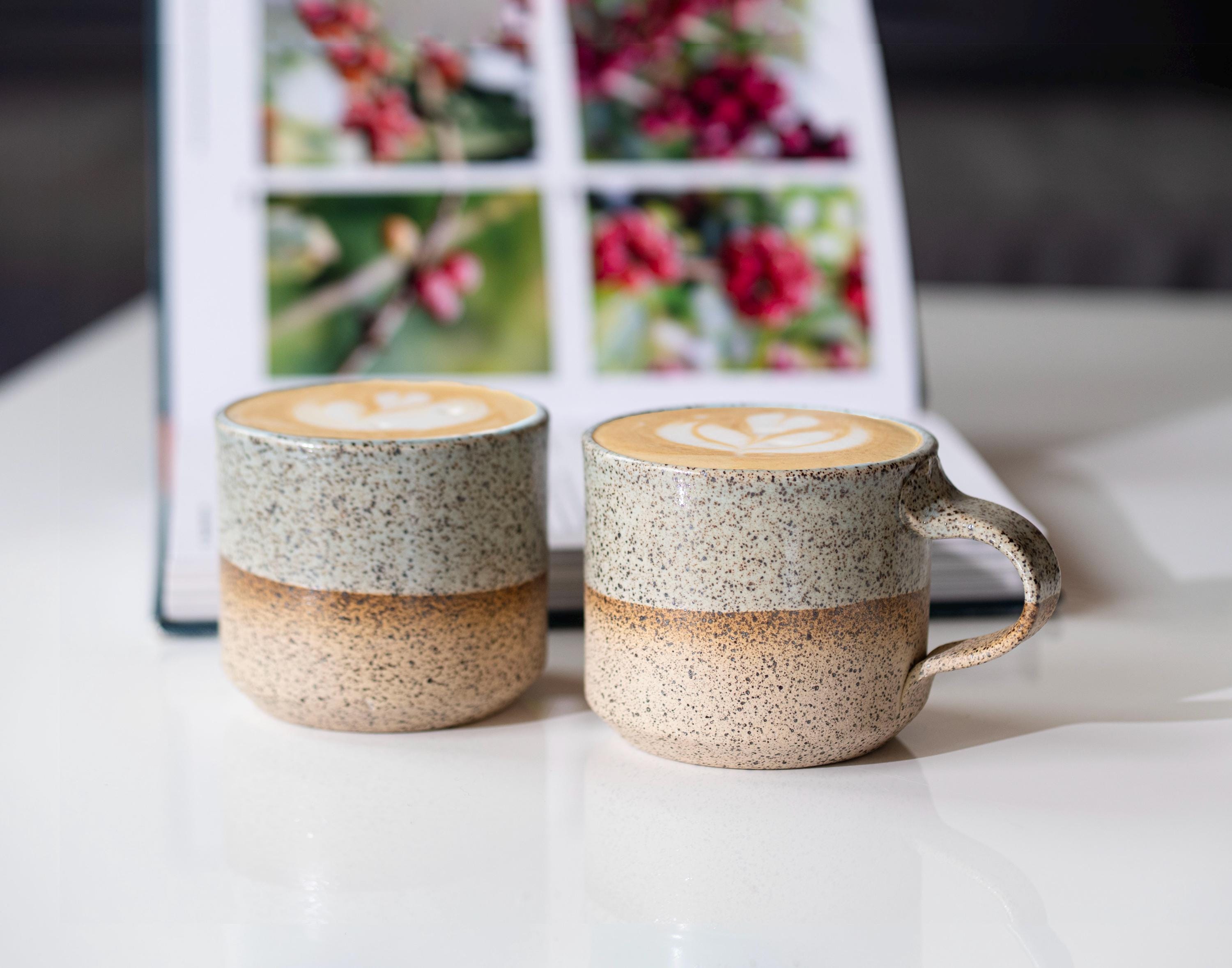 Ceramic Espresso Cup Blue-Grey Speckle 5.5 oz Cortado Cup for Espresso Machine Gift Idea for Coffee Lover Unique Stoneware for Coffee Bar