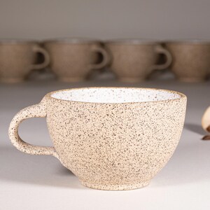 Cappuccino Cup, Latte Cup: White/Speckle, approximately 10-12 oz, Stoneware image 5