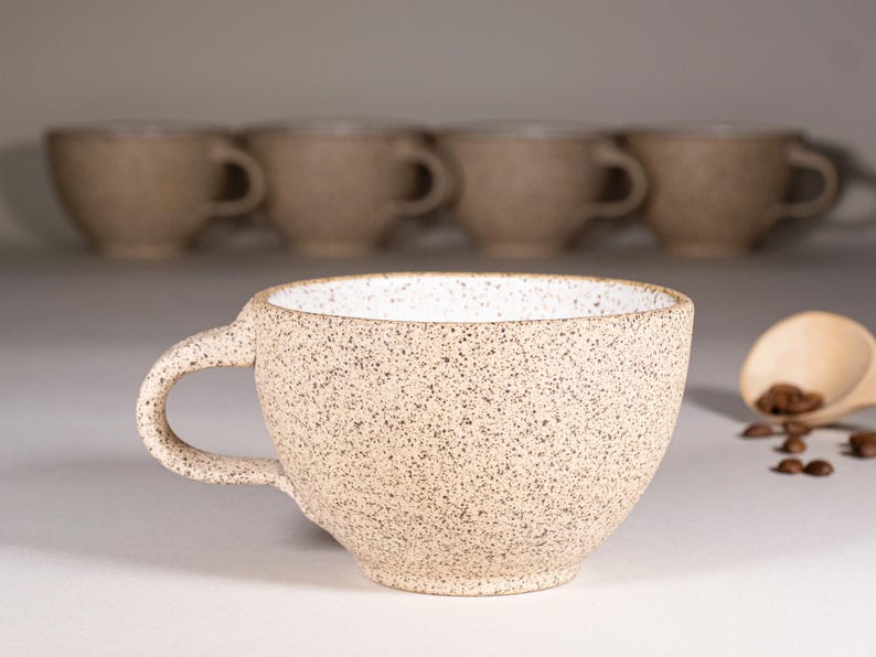 Cappuccino Cup, Latte Cup: White/Speckle, approximately 10-12 oz, Stoneware image 5