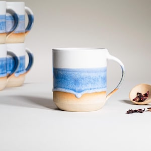 Handmade Ceramic Coffee Tea Office Mug Blue-Purple White 14 oz Earthy Rustic Modern Aesthetic Unique Pottery Contemporary Dinnerware image 6