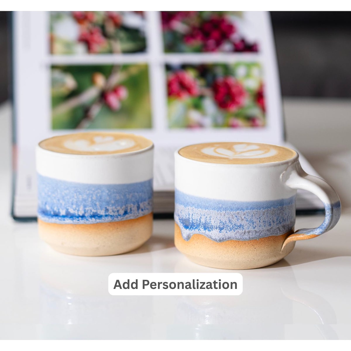 Ceramic Espresso Cup Blue-Purple White 5.5 oz Cortado Cup for Coffee Fan Gift Idea for Daily Use Unique Stoneware Decor for Baristas