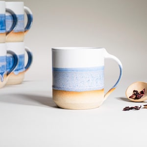 Handmade Ceramic Coffee Tea Office Mug Blue-Purple White 14 oz Earthy Rustic Modern Aesthetic Unique Pottery Contemporary Dinnerware image 5