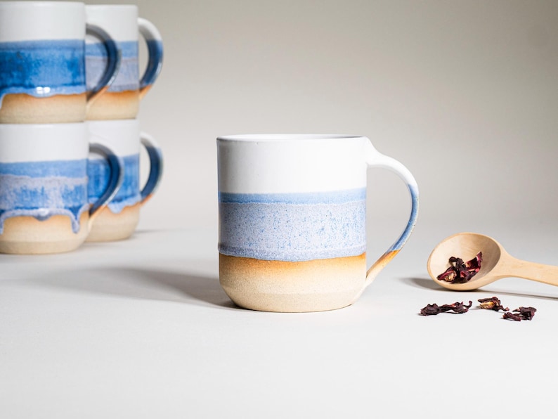Handmade Ceramic Coffee Tea Office Mug Blue-Purple White 14 oz Earthy Rustic Modern Aesthetic Unique Pottery Contemporary Dinnerware image 5