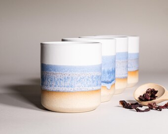 Juego de 4 elegantes vasos de cóctel en azul, morado y blanco de 14 oz para fiestas de verano. Regalo para amantes de las fiestas. Decoración de cerámica para regalo de novia.