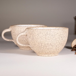 Cappuccino Cup, Latte Cup: White/Speckle, approximately 10-12 oz, Stoneware image 6