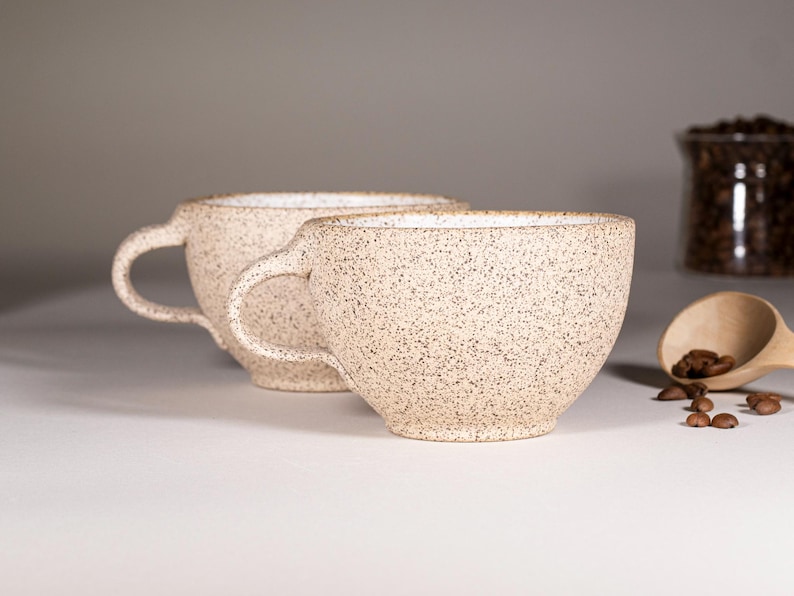 Cappuccino Cup, Latte Cup: White/Speckle, approximately 10-12 oz, Stoneware image 6