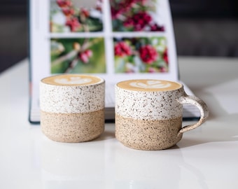 Ceramic Espresso Cup White Speckle 5.5 oz Cortado Cup for Espresso Maker Gift Idea for Coffee Lover Unique Stoneware Decor for Coffee Bar