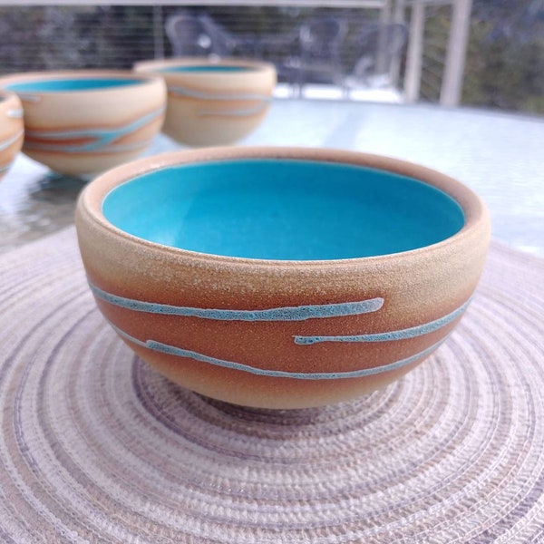 Small Bowl, Breakfast Bowl: Turquoise Blue/Sandy, Stoneware, Handmade