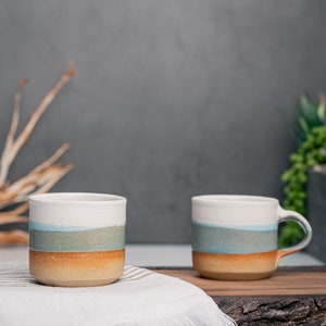 One Espresso/Cortado Cup (with or without handle): Blue-Grey/White, 4-5.5 oz, Handmade, Stoneware