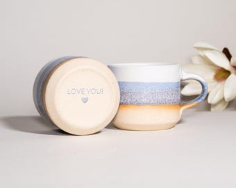 Ceramic Espresso Cup Blue-Purple White 5.5 oz Cortado Cup for Coffee Fan Gift Idea for Daily Use Unique Stoneware Decor for Baristas