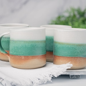Coffee Mug, Tea Mug: White/Green, 12 14 oz, Stoneware, Handmade image 8