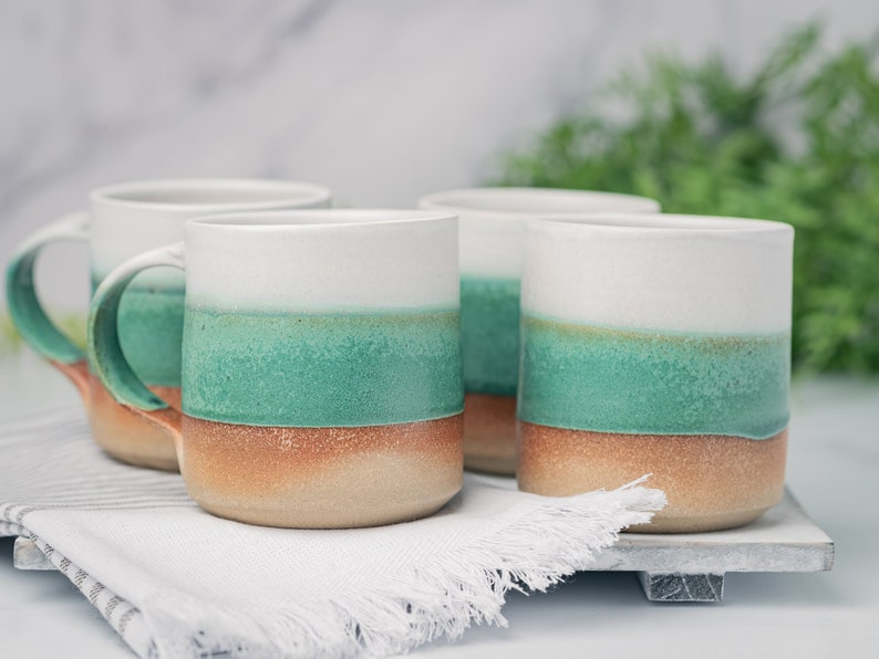 Coffee Mug, Tea Mug: White/Green, 12 14 oz, Stoneware, Handmade image 8