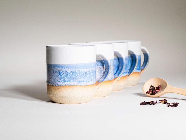 Handmade Ceramic Coffee Tea Office Mug Blue-Purple White 14 oz Earthy Rustic Modern Aesthetic Unique Pottery Contemporary Dinnerware image 11