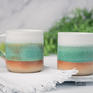 Coffee Mug, Tea Mug: White/Green, 12 14 oz, Stoneware, Handmade image 6