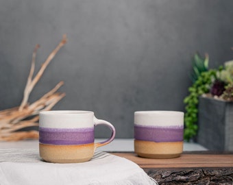 One Espresso/Cortado Cup (with or without handle): Purple/White, 4-5.5 oz, Handmade, Stoneware