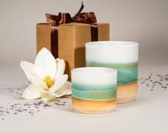 Juego de café de cerámica verde y blanco, caja de regalo, vaso, idea de regalo para amantes de la cafetería moderna, vajilla de cerámica para cocina minimalista.