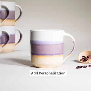 Taza de cerámica hecha a mano para café o té, color morado y blanco, 414 ml, estilo rústico moderno, cerámica única, vajilla contemporánea, decoración, regalo.