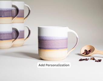 Handmade Ceramic Coffee Tea Mug Purple White 14 oz Earthy Rustic Modern Aesthetic Unique Pottery Contemporary Dinnerware Decor Gift