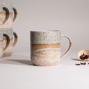 Ceramic Coffee Tea Mug Speckled Blue-Grey with Trailing 14 oz Earthy Modern Aesthetic Unique Pottery Contemporary Dinnerware