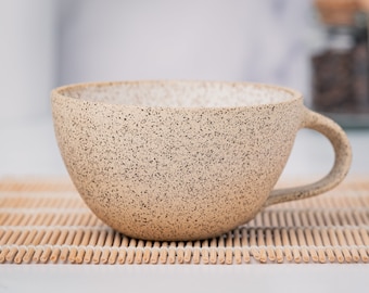 Cappuccino Cup, Latte Cup: White/Speckle, approximately 8-10 oz, Stoneware, Handmade