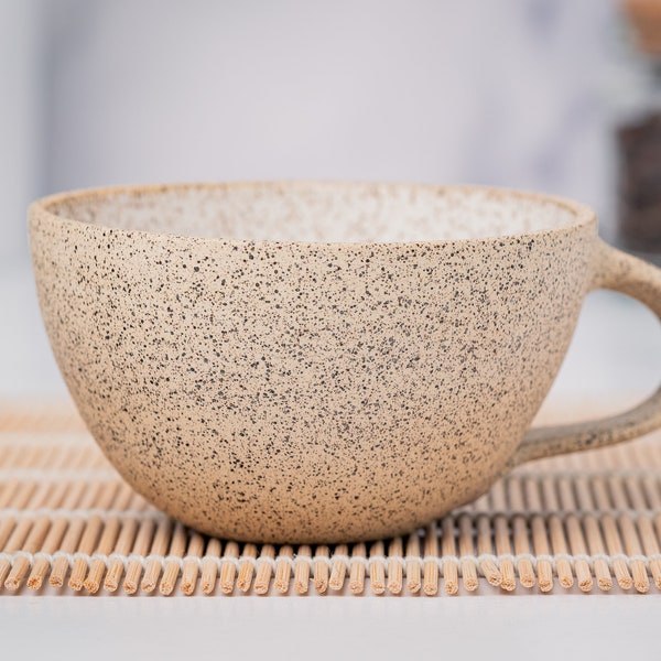Cappuccino Cup, Latte Cup: White/Speckle, approximately 8-10 oz, Stoneware, Handmade