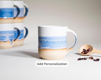 Handmade Ceramic Coffee Tea Office Mug Blue-Purple White 14 oz Earthy Rustic Modern Aesthetic Unique Pottery Contemporary Dinnerware