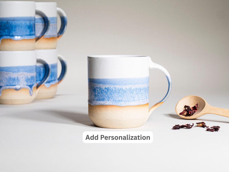 Handmade Ceramic Coffee Tea Office Mug Blue-Purple White 14 oz Earthy Rustic Modern Aesthetic Unique Pottery Contemporary Dinnerware image 1