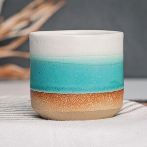 One Espresso/Cortado Cup with or without handle: Turquoise/White, 4 5.5 oz, Handmade, Stoneware image 9