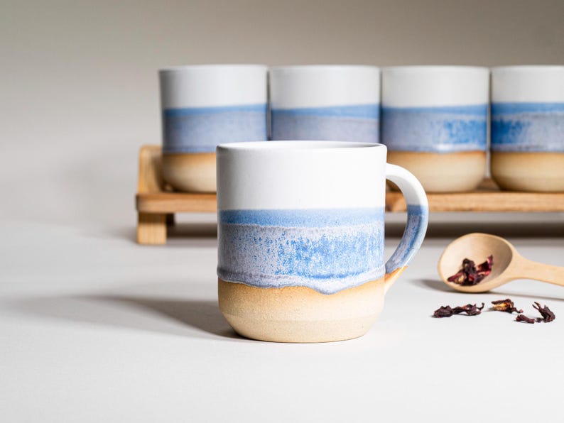 Handmade Ceramic Coffee Tea Office Mug Blue-Purple White 14 oz Earthy Rustic Modern Aesthetic Unique Pottery Contemporary Dinnerware image 12