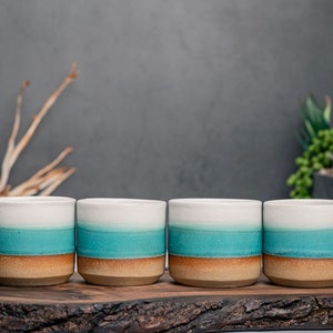 One Espresso/Cortado Cup with or without handle: Turquoise/White, 4 5.5 oz, Handmade, Stoneware image 7