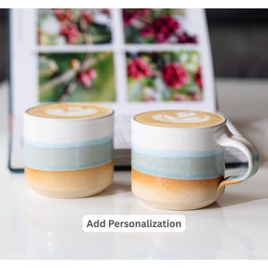 Ceramic Espresso Cup Blue-Grey White 5.5 oz Cortado Cup for Coffee Enthusiast Gift Idea for Coffee Bar Unique Stoneware Decor for Baristas