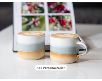 Ceramic Espresso Cup Blue-Grey White 5.5 oz Cortado Cup for Coffee Enthusiast Gift Idea for Coffee Bar Unique Stoneware Decor for Baristas