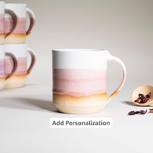 Tasse à café et thé en céramique faite main rose blanc 14 oz terreux rustique moderne esthétique poterie unique vaisselle contemporaine déco cadeau