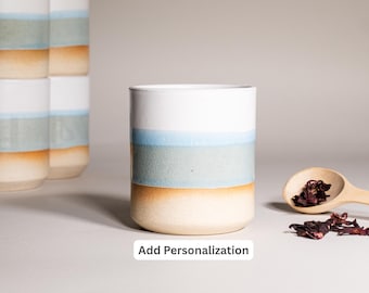 Unique Smoothie Cup in Blue Grey White 14 oz Tumbler for Health Enthusiast Gift for Summer Party Drinkware Stoneware Housewarming Gift