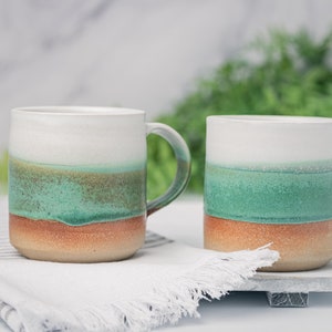 Coffee Mug, Tea Mug: White/Green, 12 14 oz, Stoneware, Handmade image 5