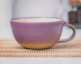 Cappuccino Cup, Latte Cup: Purple/White, approximately 8-10 oz, Stoneware, Handmade